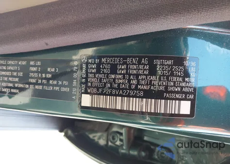 1997 Mercedes-Benz E 420 from USA, damaged, VIN WDBJF72F8VA279758
